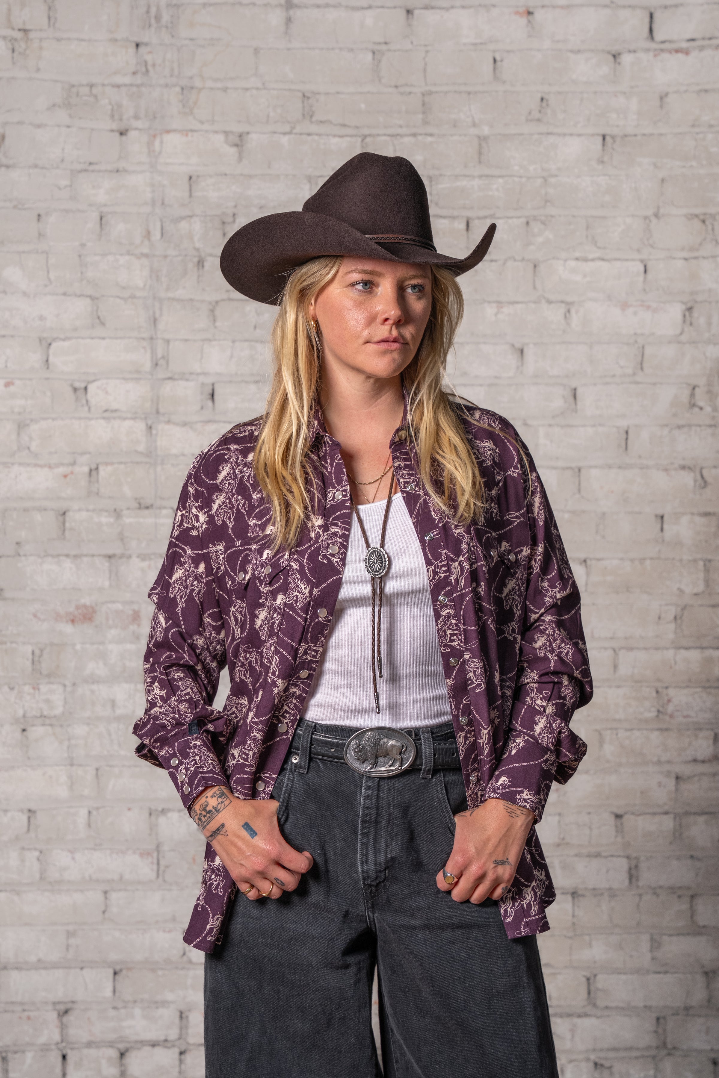 Women’s Burgundy Western Print Shirt