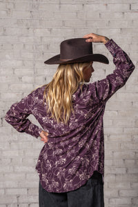 Women’s Burgundy Western Print Shirt