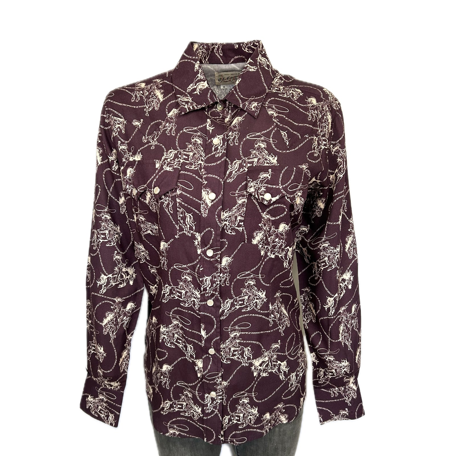 Men's Burgundy Print Western Shirt