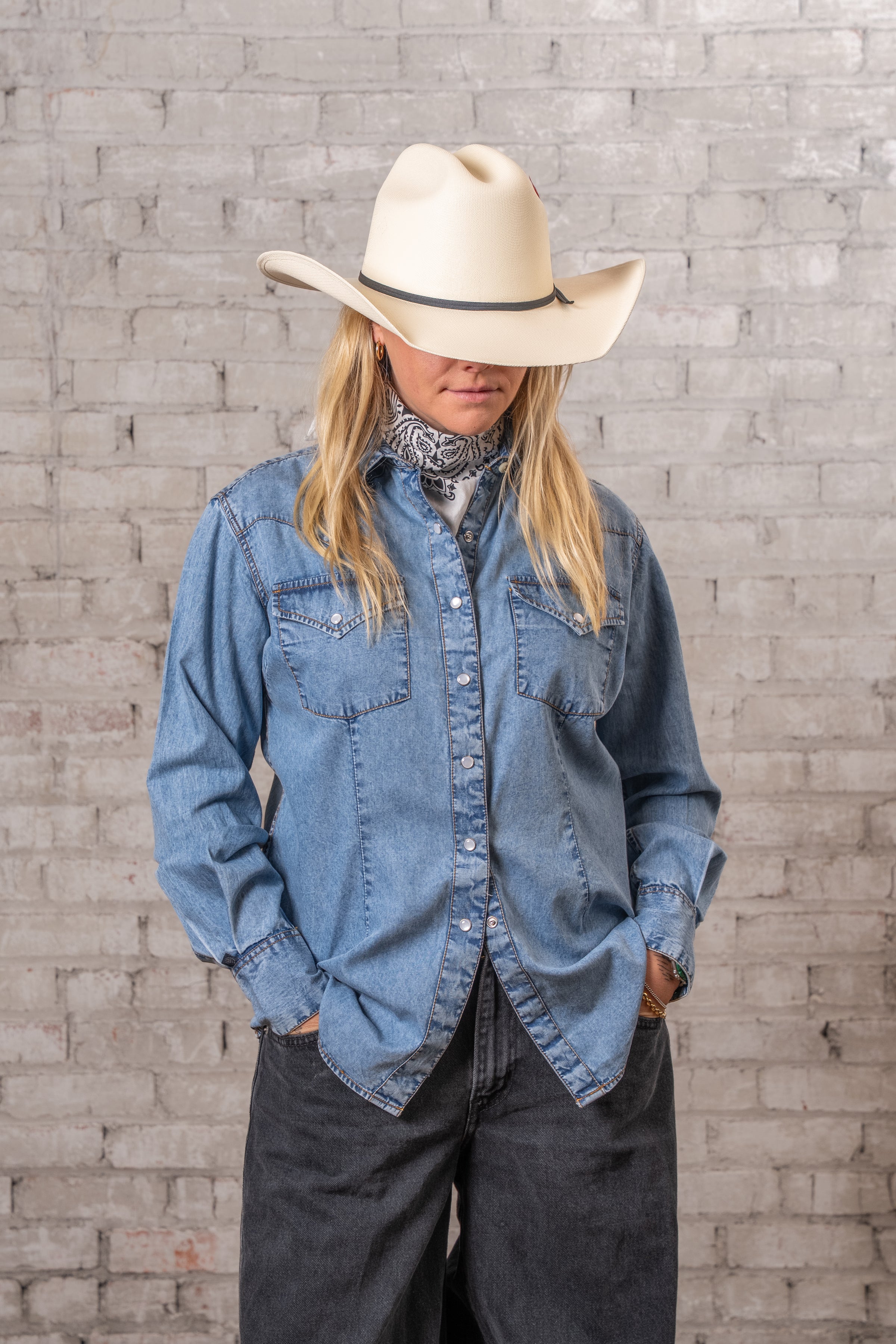 Women's Stonewashed Denim Classic Western Shirt
