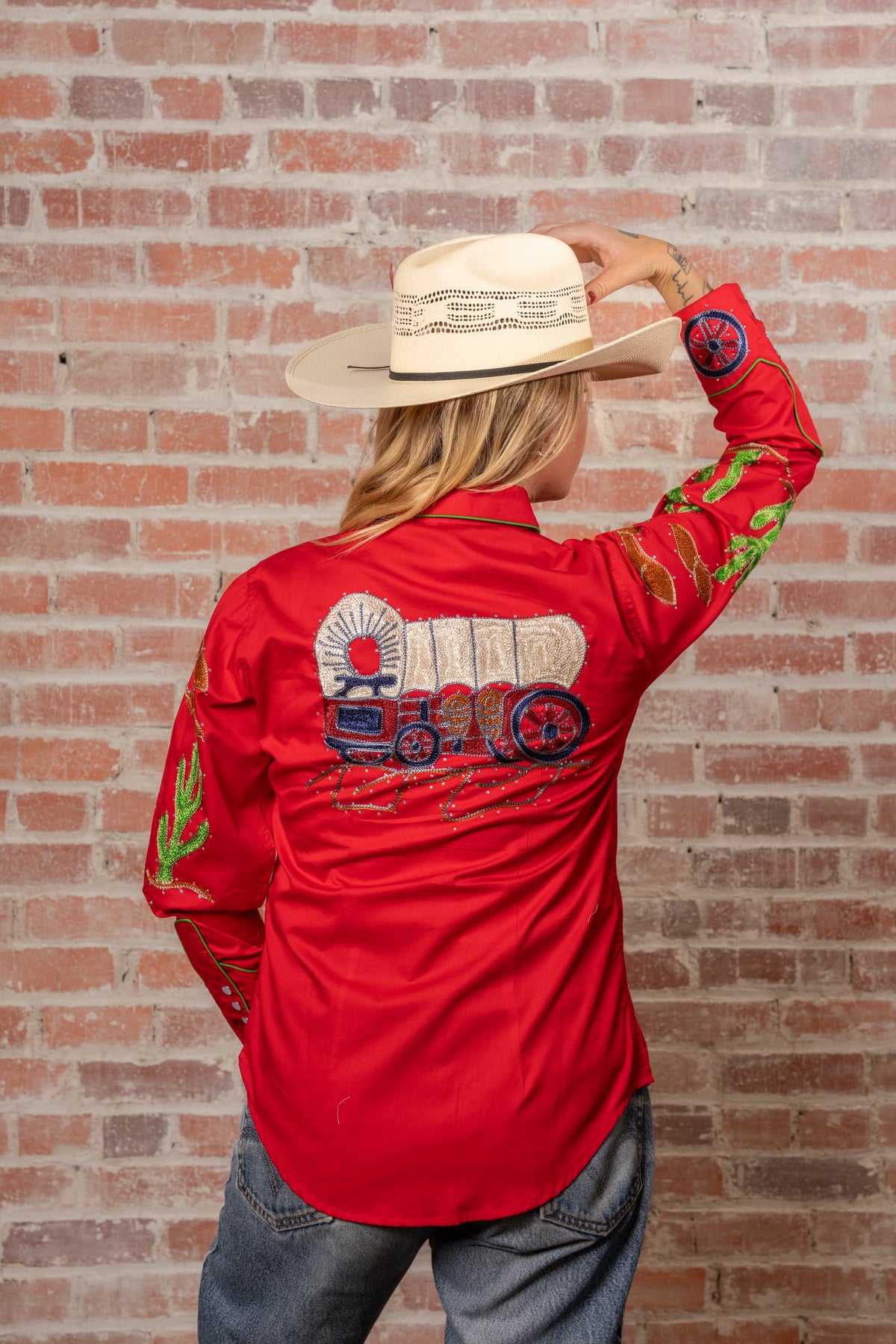 Women's Red Porter Wagoner Embroidered Western Shirt