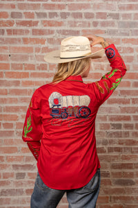 Women's Red Porter Wagoner Embroidered Western Shirt