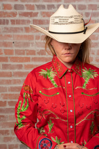 Women's Red Porter Wagoner Embroidered Western Shirt