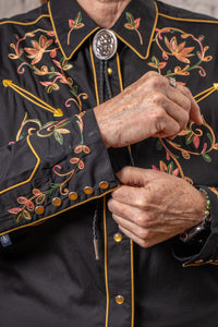 Women's Vintage Black Variegated Floral Embroidered Western Shirt