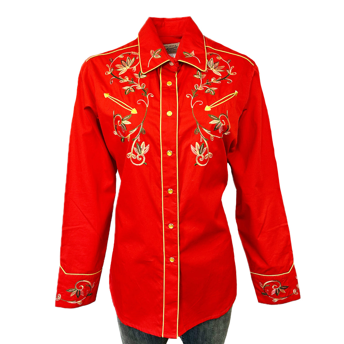 Women's Vintage Red Variegated Floral Embroidered Western shirt - Rockmount