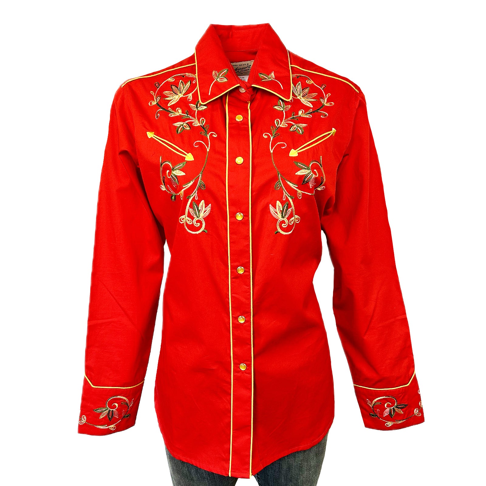 Women's Vintage Red Variegated Floral Embroidered Western shirt - Rockmount