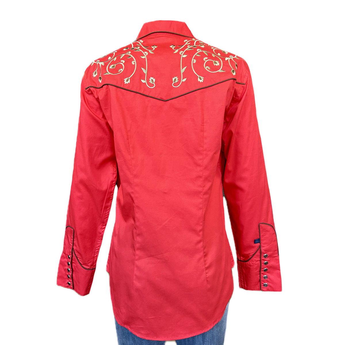 Women’s Rhinestones & Scrolls Embroidered Western Shirt in Red