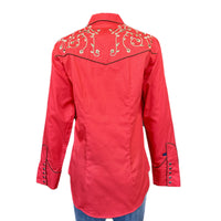 Women’s Rhinestones & Scrolls Embroidered Western Shirt in Red