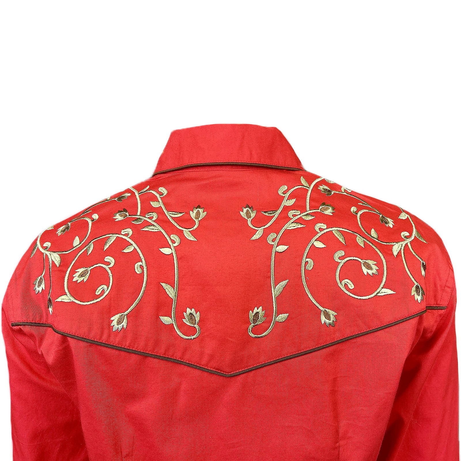 Women’s Rhinestones & Scrolls Embroidered Western Shirt in Red