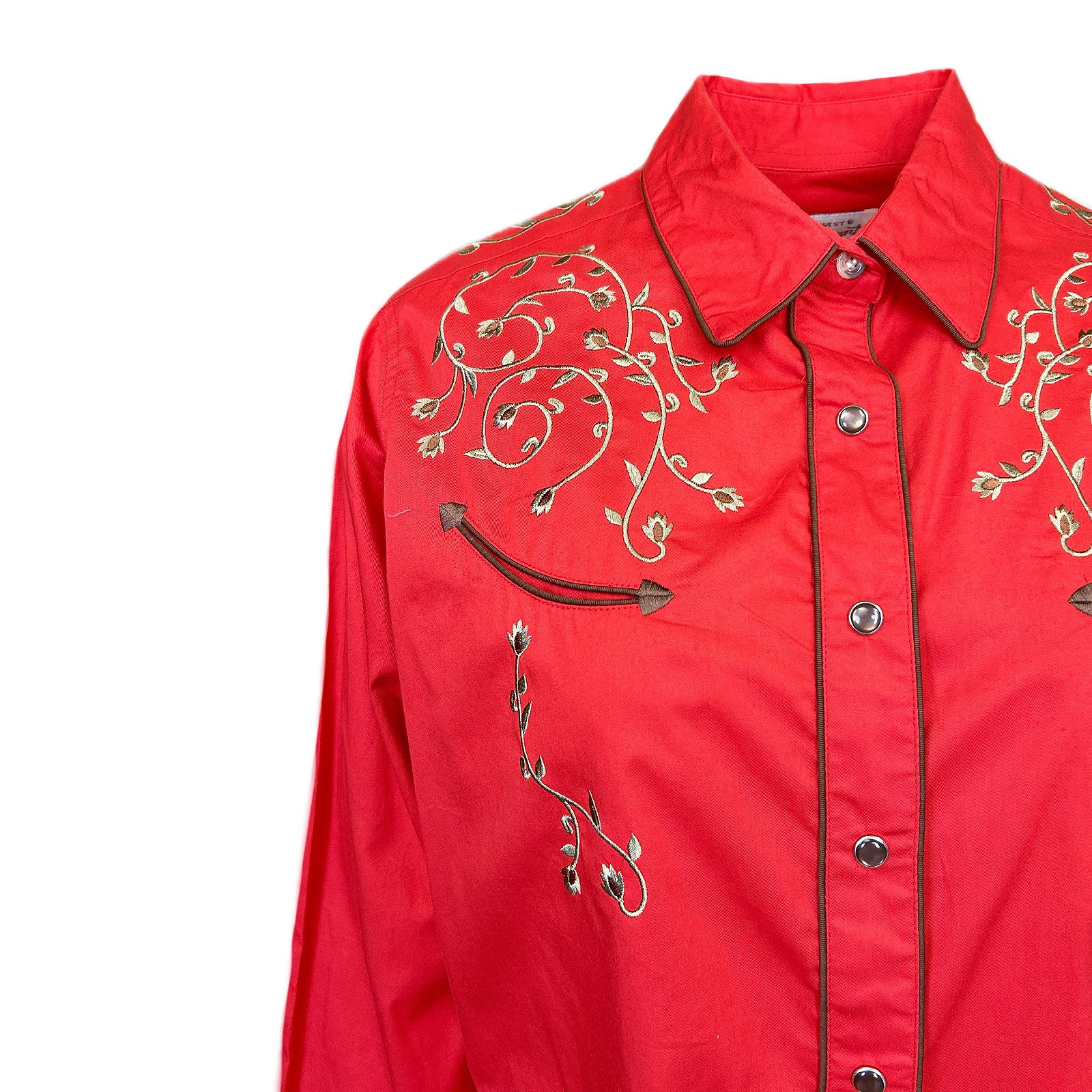 Women’s Rhinestones & Scrolls Embroidered Western Shirt in Red