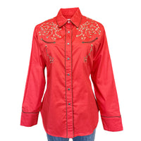 Women’s Rhinestones & Scrolls Embroidered Western Shirt in Red