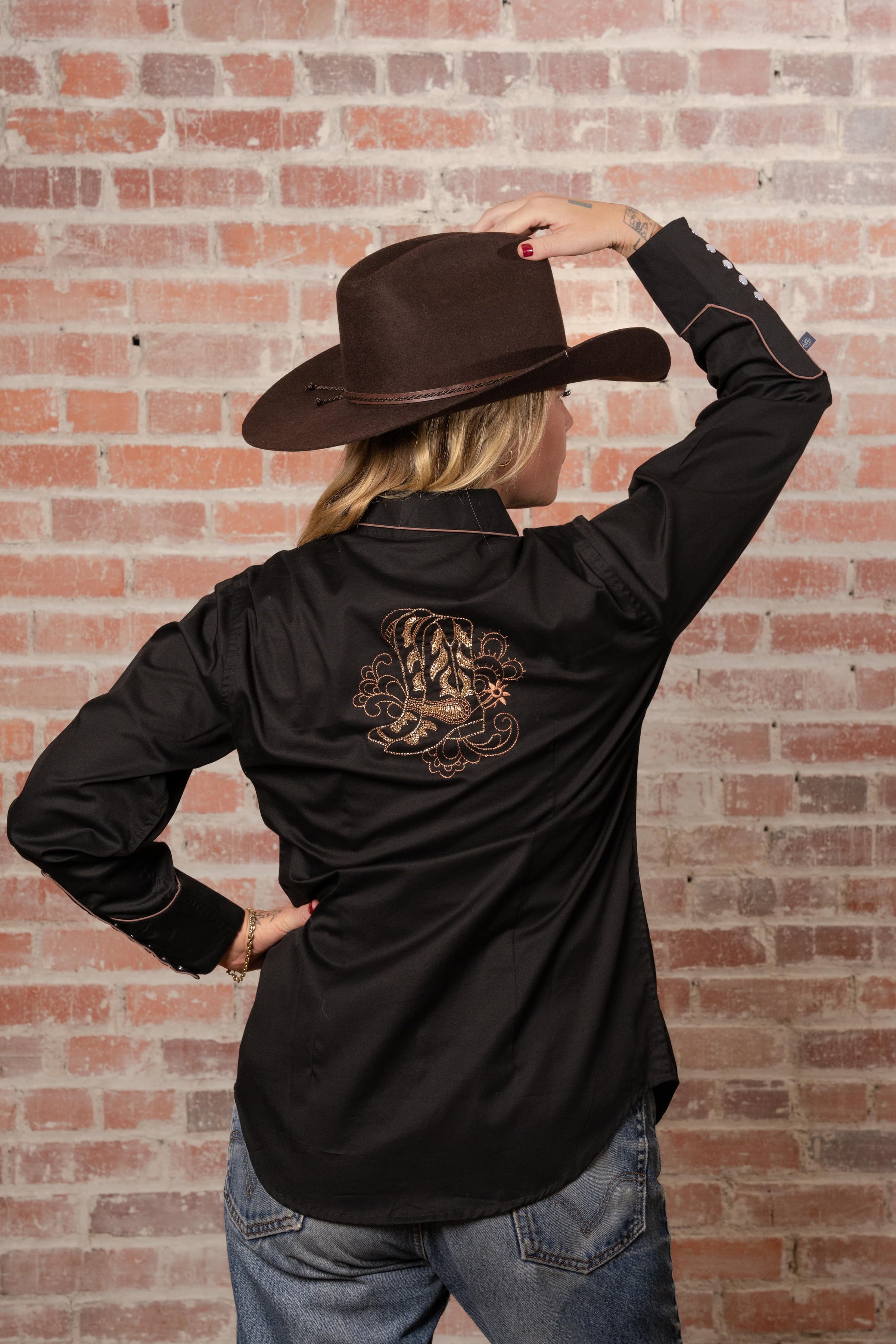 Women’s Black Boot Embroidered Western Shirt
