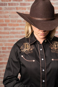 Women’s Black Boot Embroidered Western Shirt
