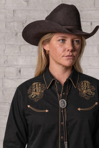 Women’s Black Boot Embroidered Western Shirt