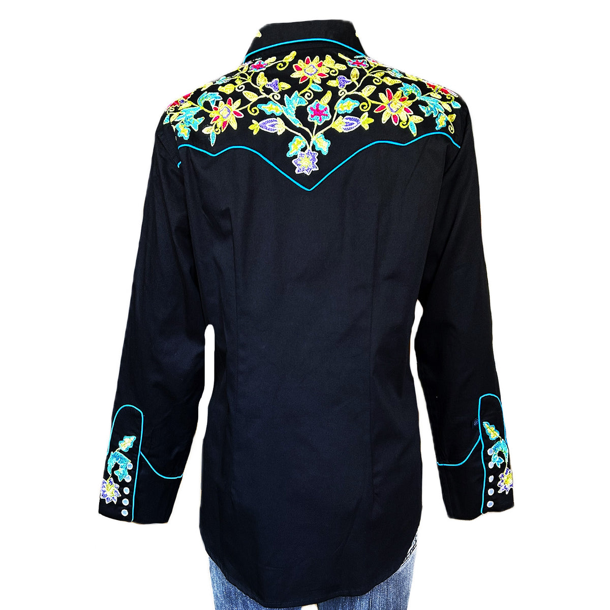 Women's Vintage Black Floral Bouquet Embroidered Western Shirt