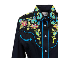 Women's Vintage Black Floral Bouquet Embroidered Western Shirt