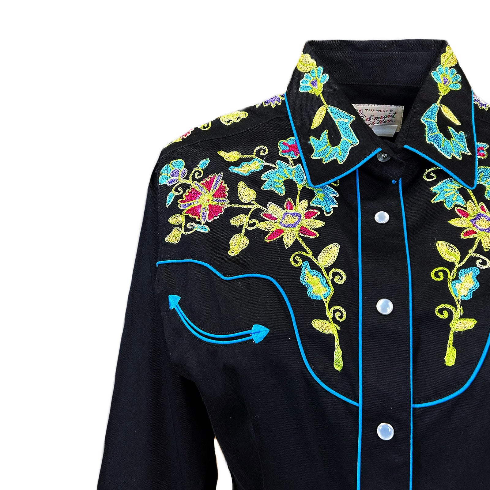 Women's Vintage Black Floral Bouquet Embroidered Western Shirt