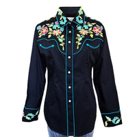 Women's Vintage Black Floral Bouquet Embroidered Western Shirt