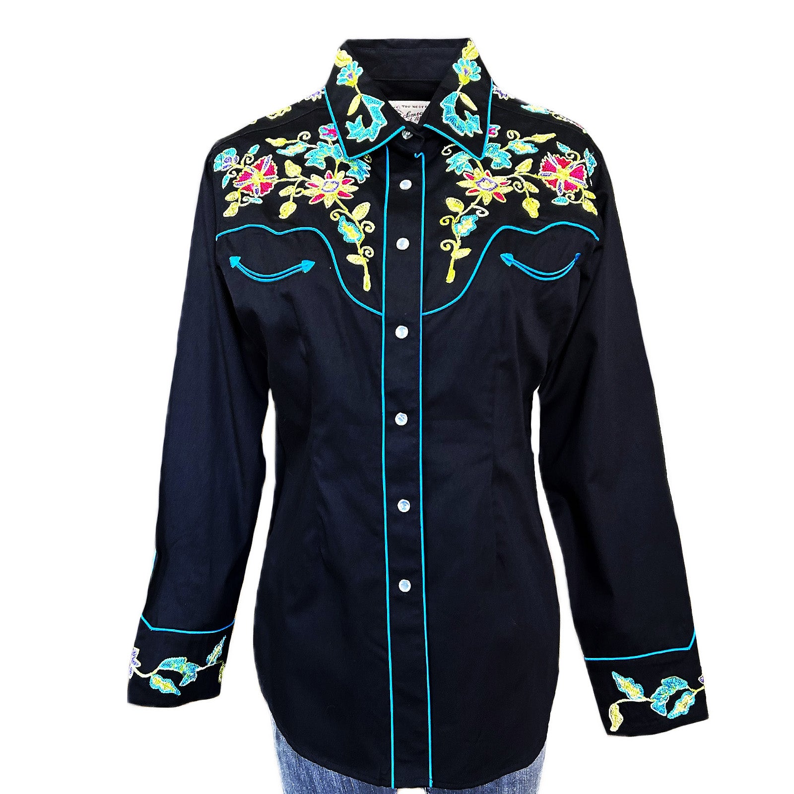 Women's Vintage Black Floral Bouquet Embroidered Western Shirt