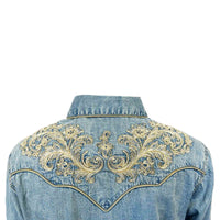 Women’s Vintage Denim Western Shirt with Floral Embroidery - Rockmount