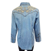 Women’s Vintage Denim Western Shirt with Floral Embroidery - Rockmount