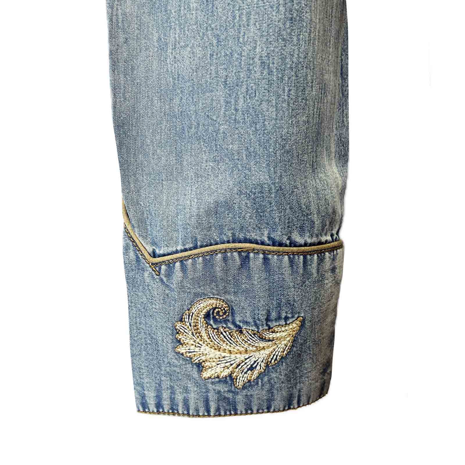 Women’s Vintage Denim Western Shirt with Floral Embroidery - Rockmount