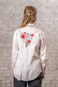 Women's Ivory Red Roses and Steerhead Embroidered Western Shirt