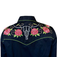 Women's Vintage Black Steer Longhorn & Floral Embroidered Western Shirt - Rockmount