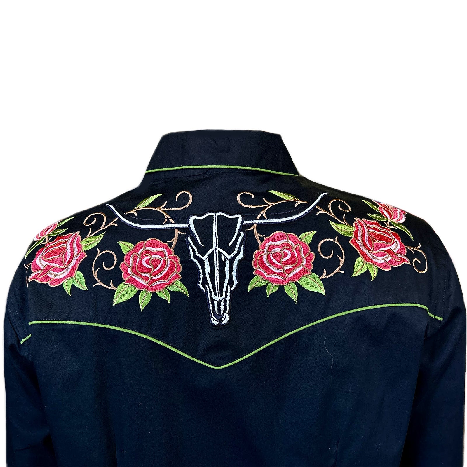 Women's Vintage Black Steer Longhorn & Floral Embroidered Western Shirt - Rockmount