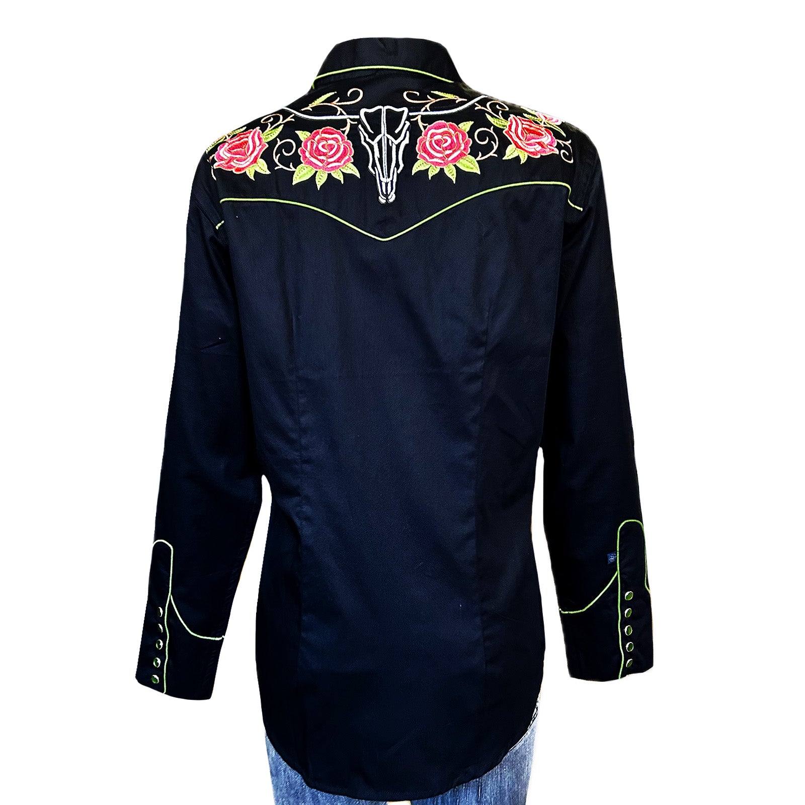 Women's Vintage Black Steer Longhorn & Floral Embroidered Western Shirt - Rockmount