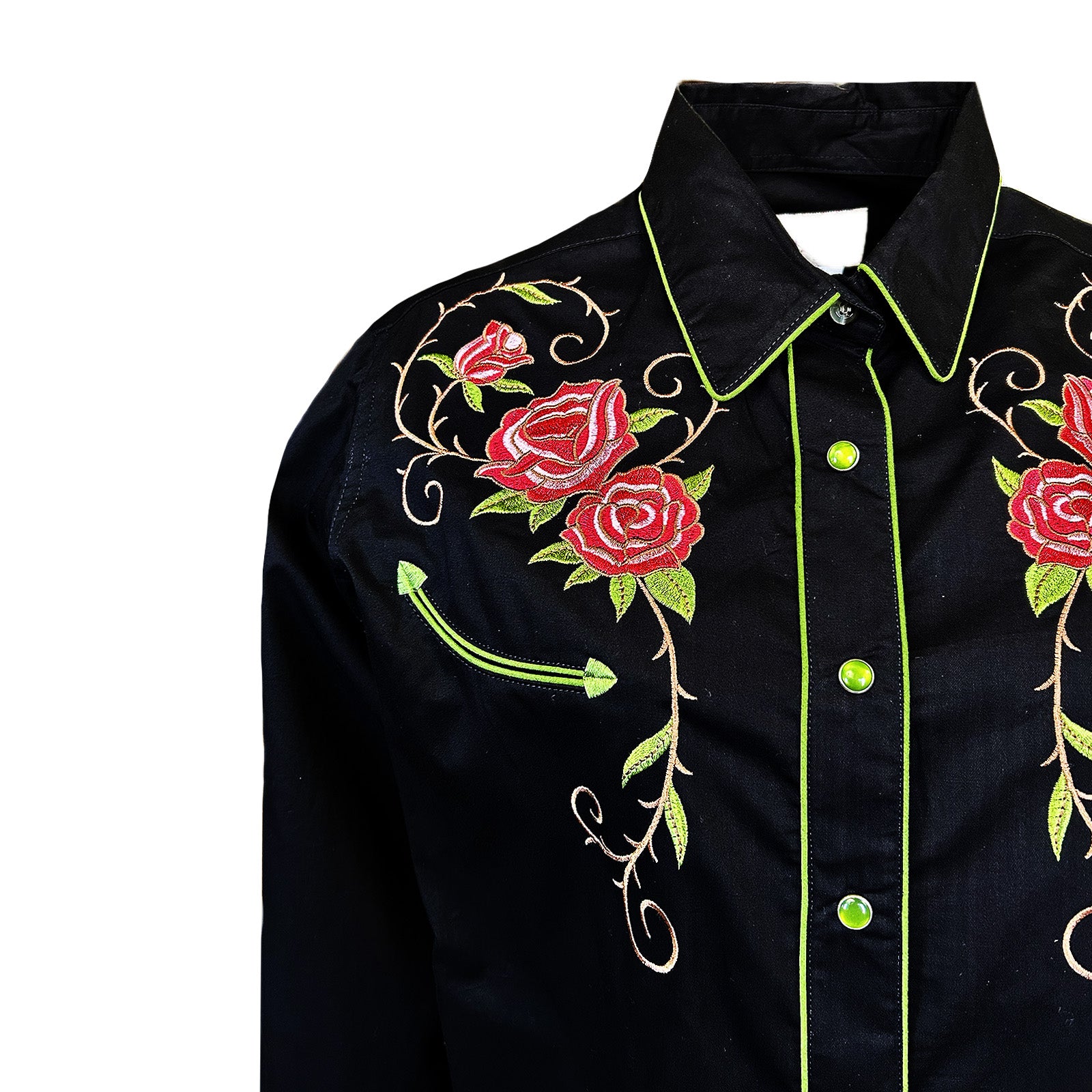 Women's Vintage Black Steer Longhorn & Floral Embroidered Western Shirt - Rockmount