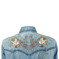 Women's Flying Swallows Embroidered Denim Western Shirt Dress