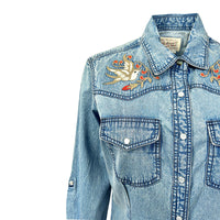 Women's Flying Swallows Embroidered Denim Western Shirt Dress