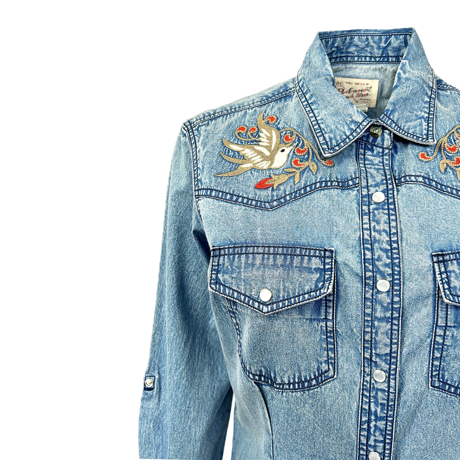 Women's Flying Swallows Embroidered Denim Western Shirt Dress