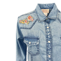 Women's Denim Floral Embroidered Western Shirt