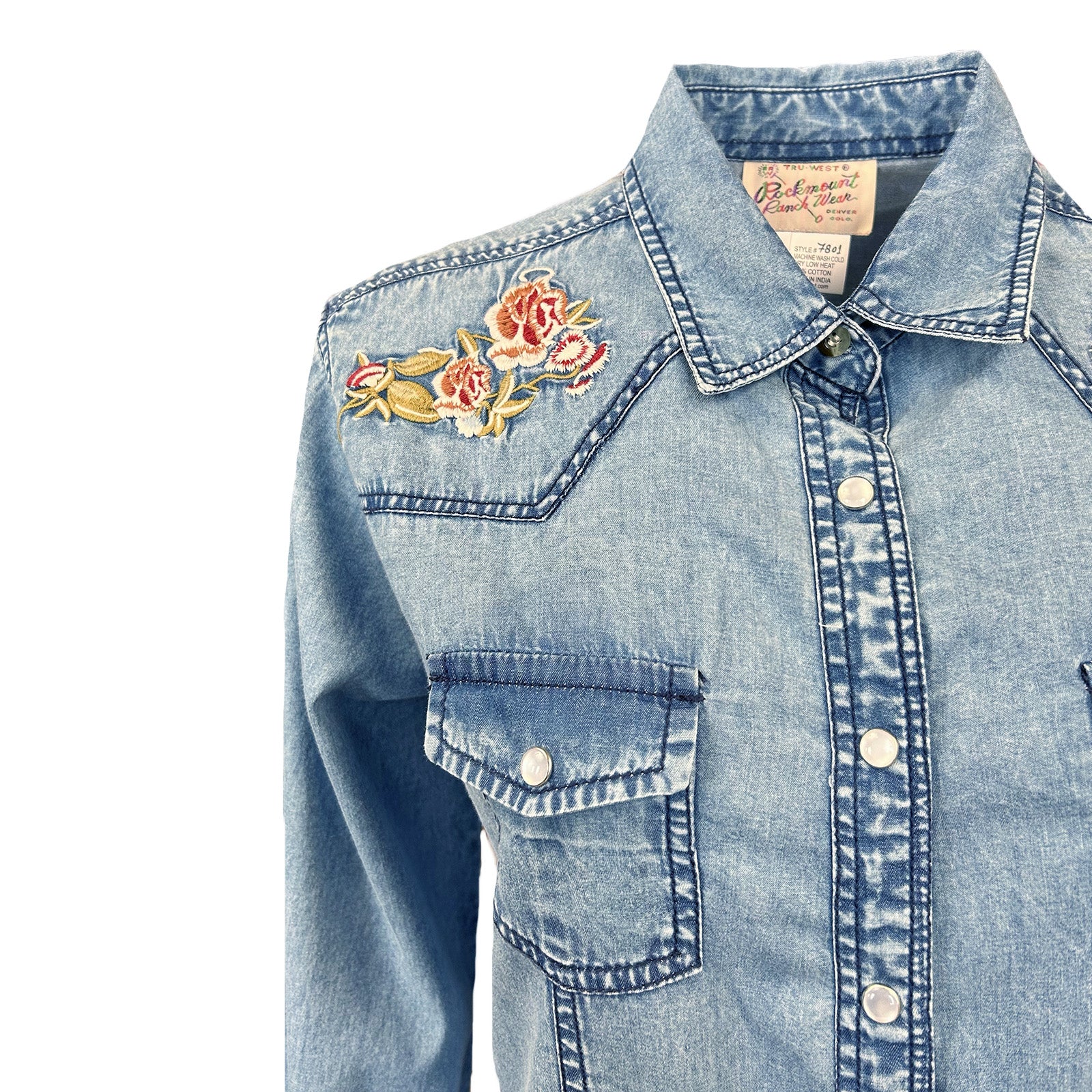 Women's Denim Floral Embroidered Western Shirt