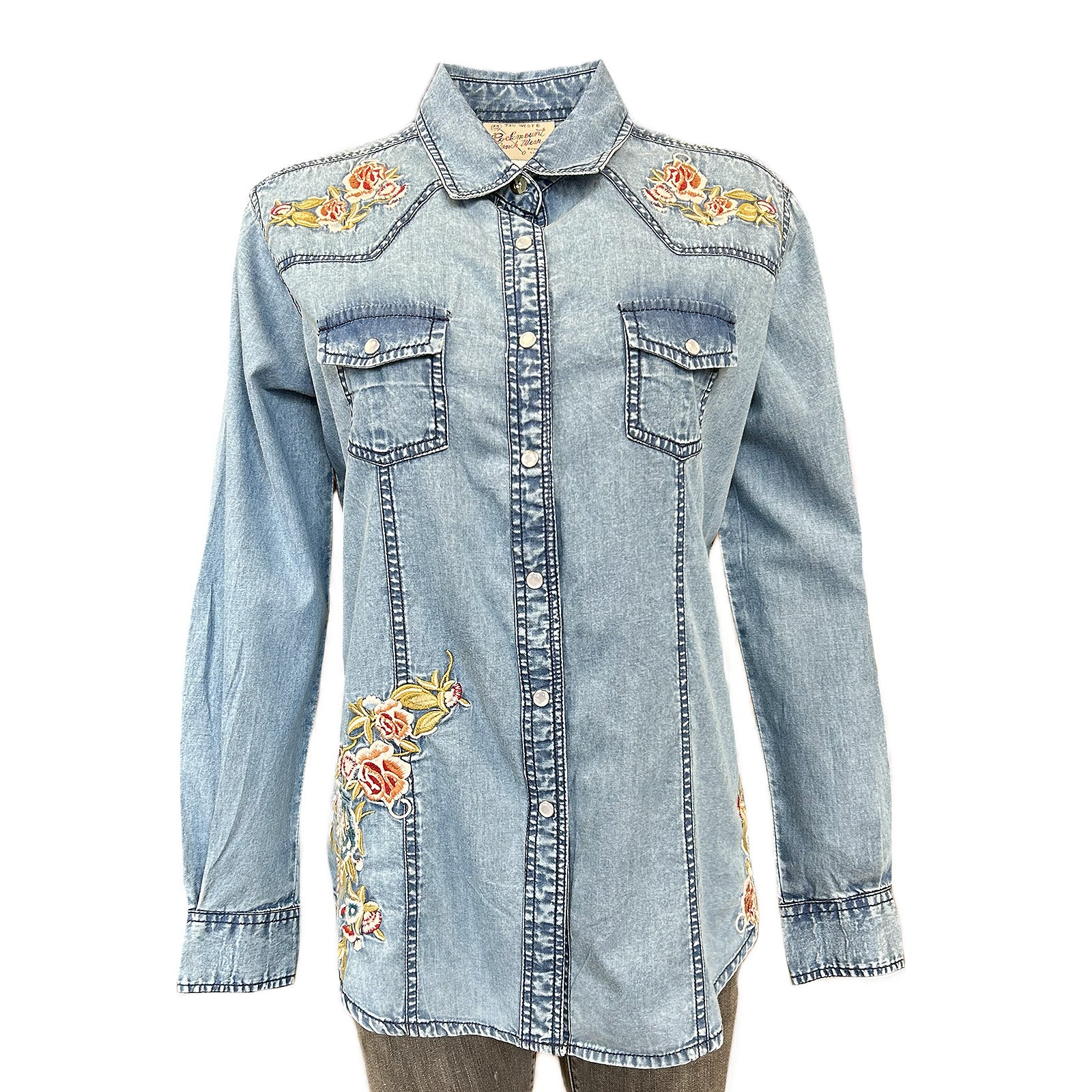 Women's Denim Floral Embroidered Western Shirt