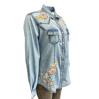 Women's Denim Floral Embroidered Western Shirt