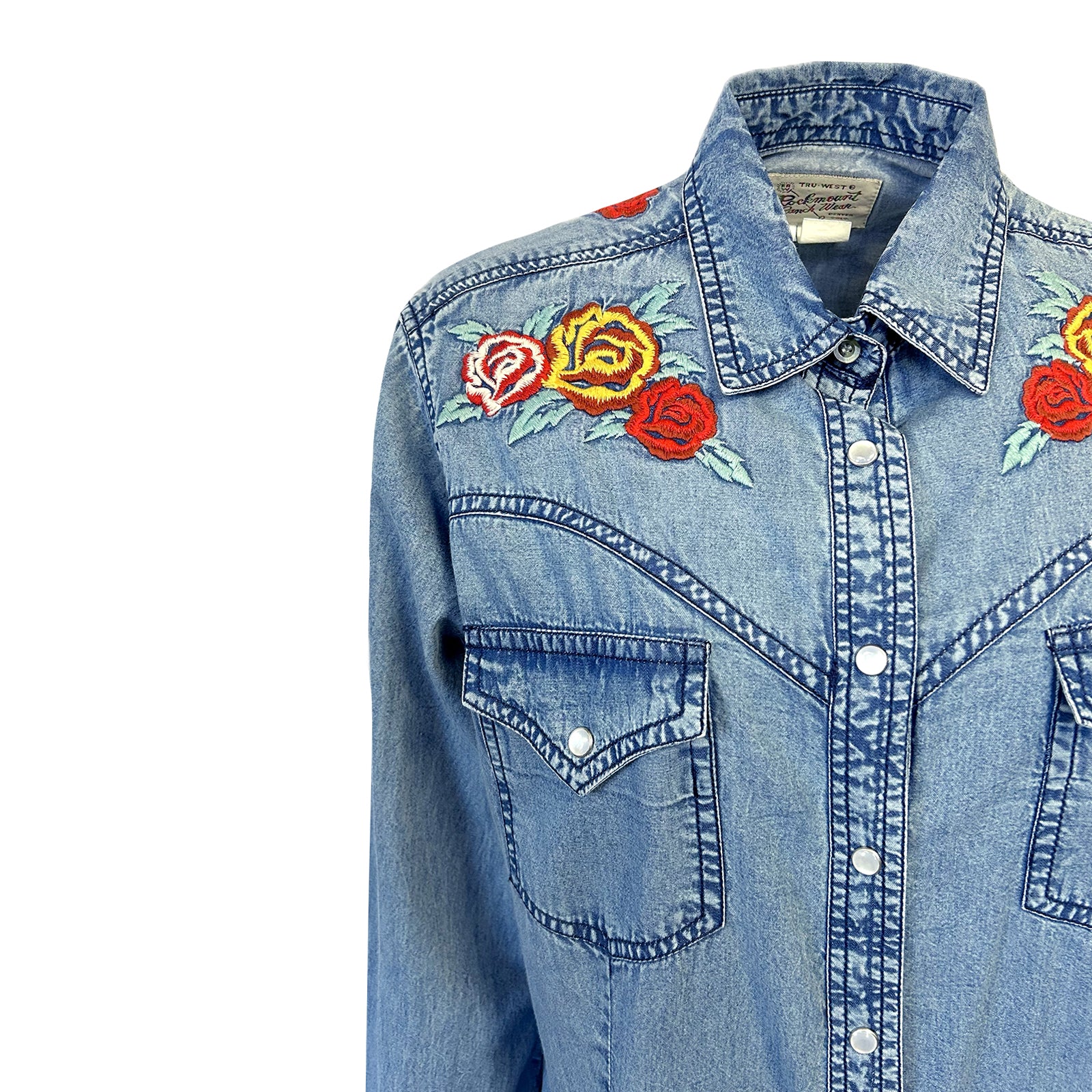 Women's Denim Western Dress with Floral Embroidery - Rockmount