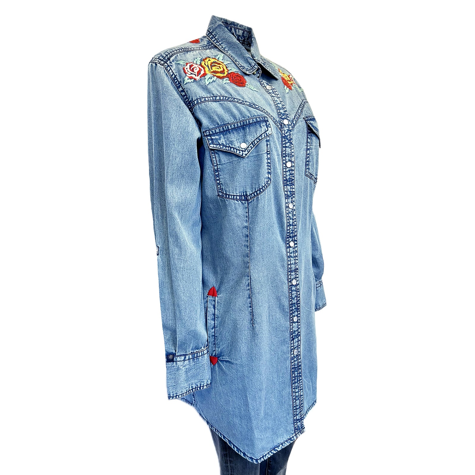 Women's Denim Western Dress with Floral Embroidery - Rockmount