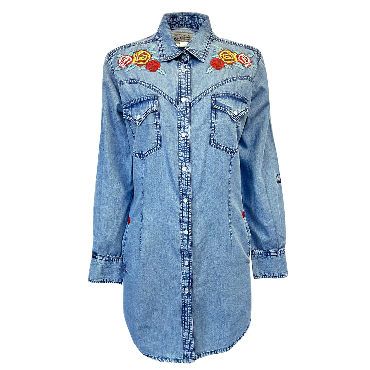 Women's Denim Western Dress with Floral Embroidery - Rockmount