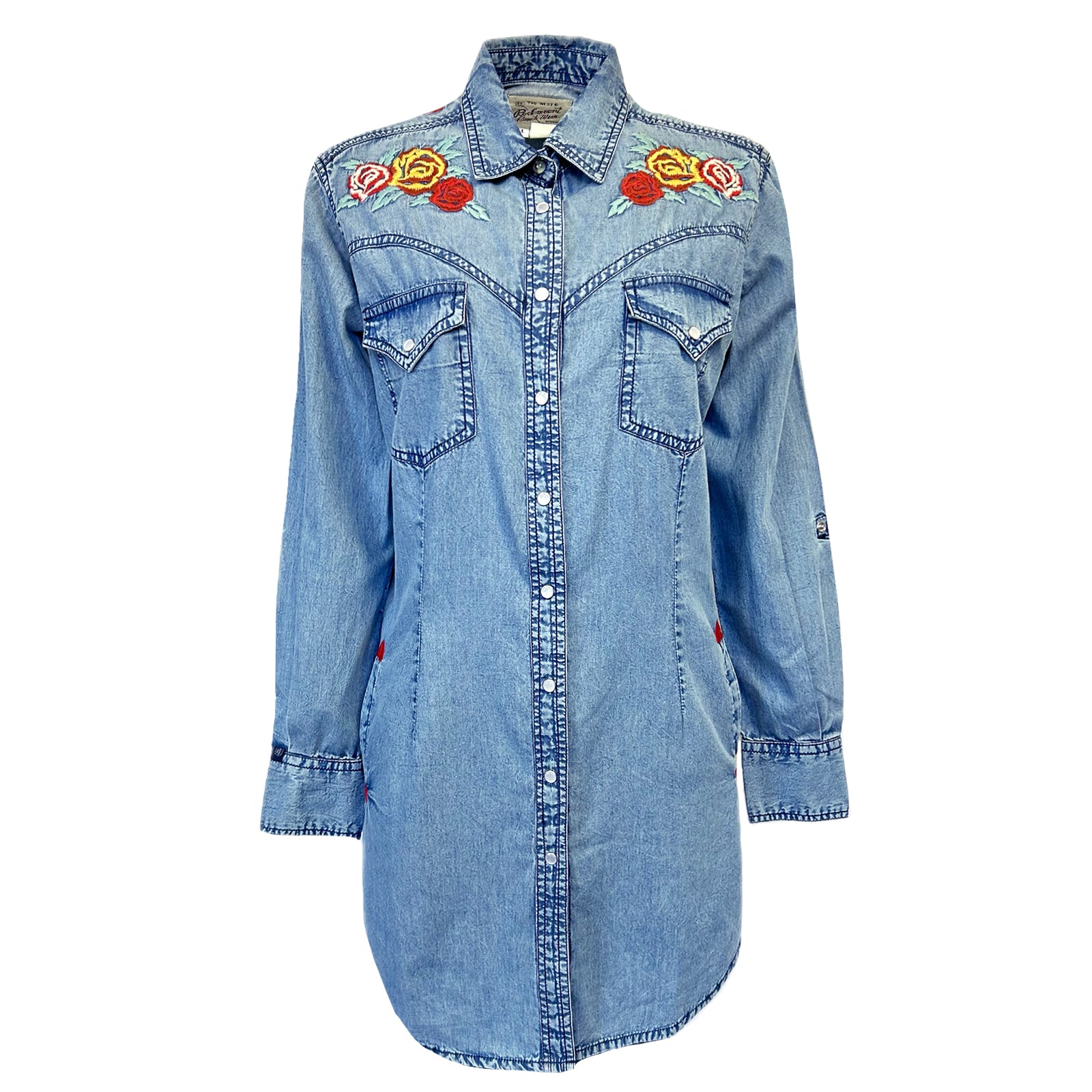 Women's Denim Western Dress with Floral Embroidery - Rockmount