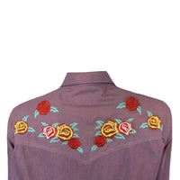 Women's Denim Lavender Western Dress with Floral Embroidery - Rockmount