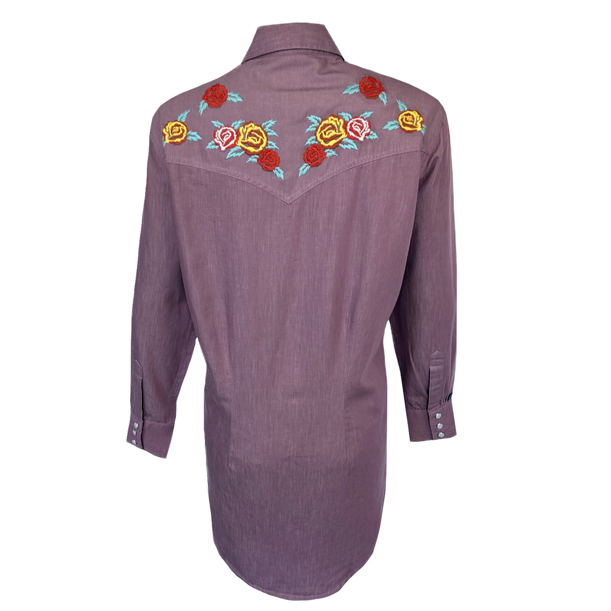 Women's Denim Lavender Western Dress with Floral Embroidery - Rockmount