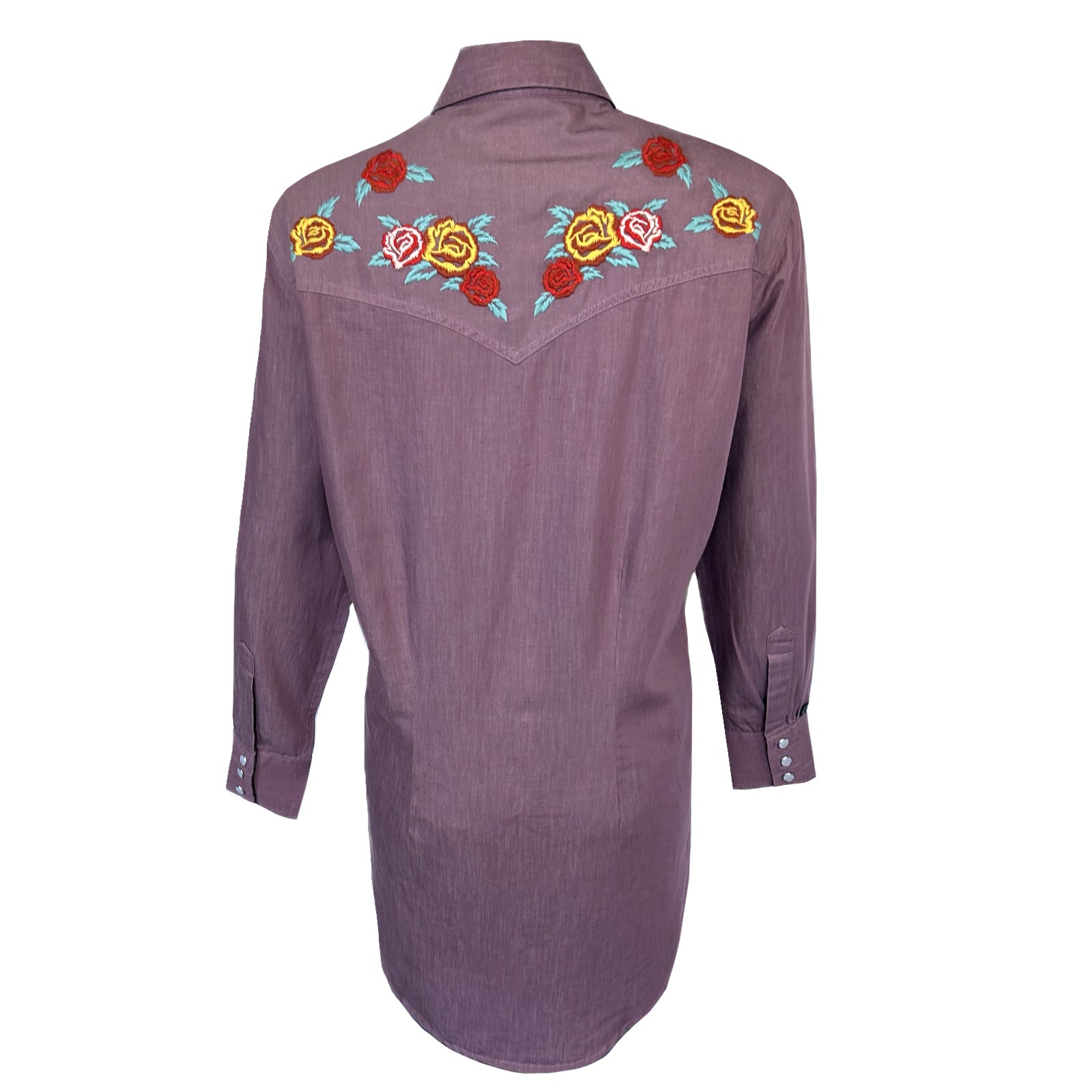 Women's Denim Lavender Western Dress with Floral Embroidery - Rockmount