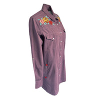 Women's Denim Lavender Western Dress with Floral Embroidery - Rockmount