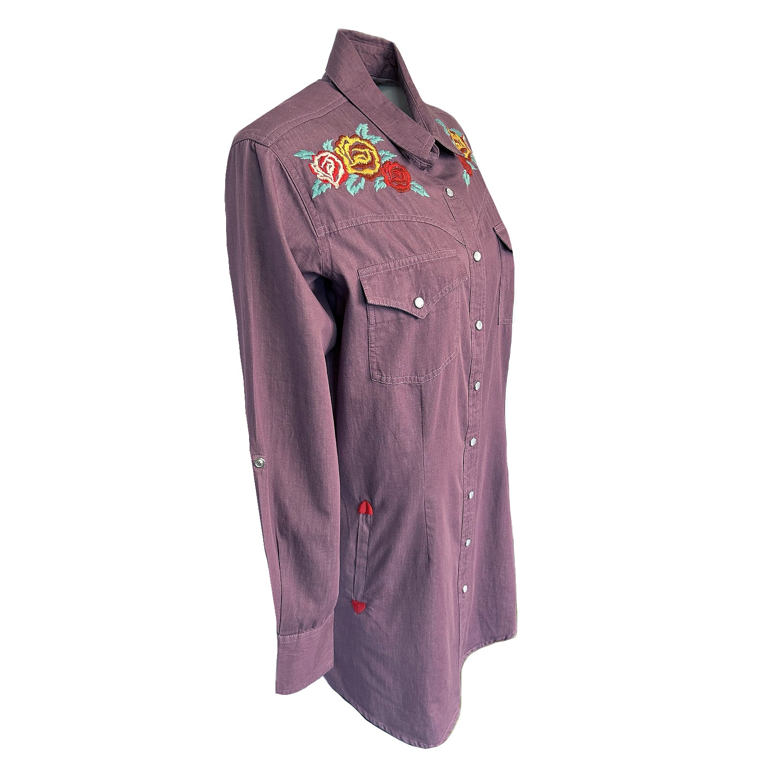 Women's Denim Lavender Western Dress with Floral Embroidery - Rockmount