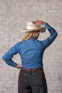 Women's Denim Boho Floral Embroidered Western Shirt