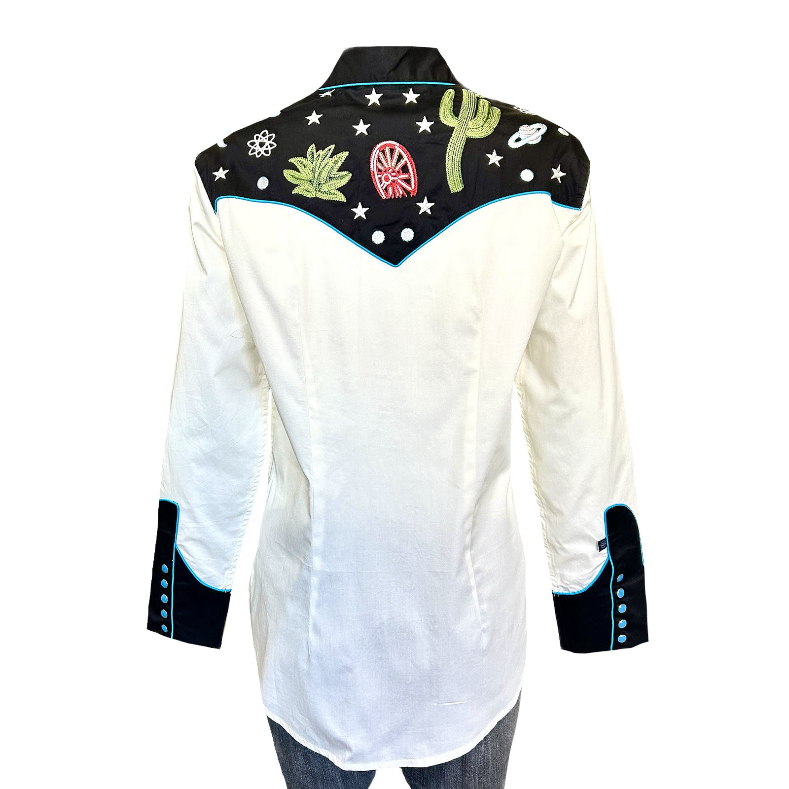Women's Vintage Black Cactus & Stars Chain Stitch Embroidered Western Shirt - Rockmount