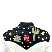 Women's Vintage Black Cactus & Stars Chain Stitch Embroidered Western Shirt - Rockmount